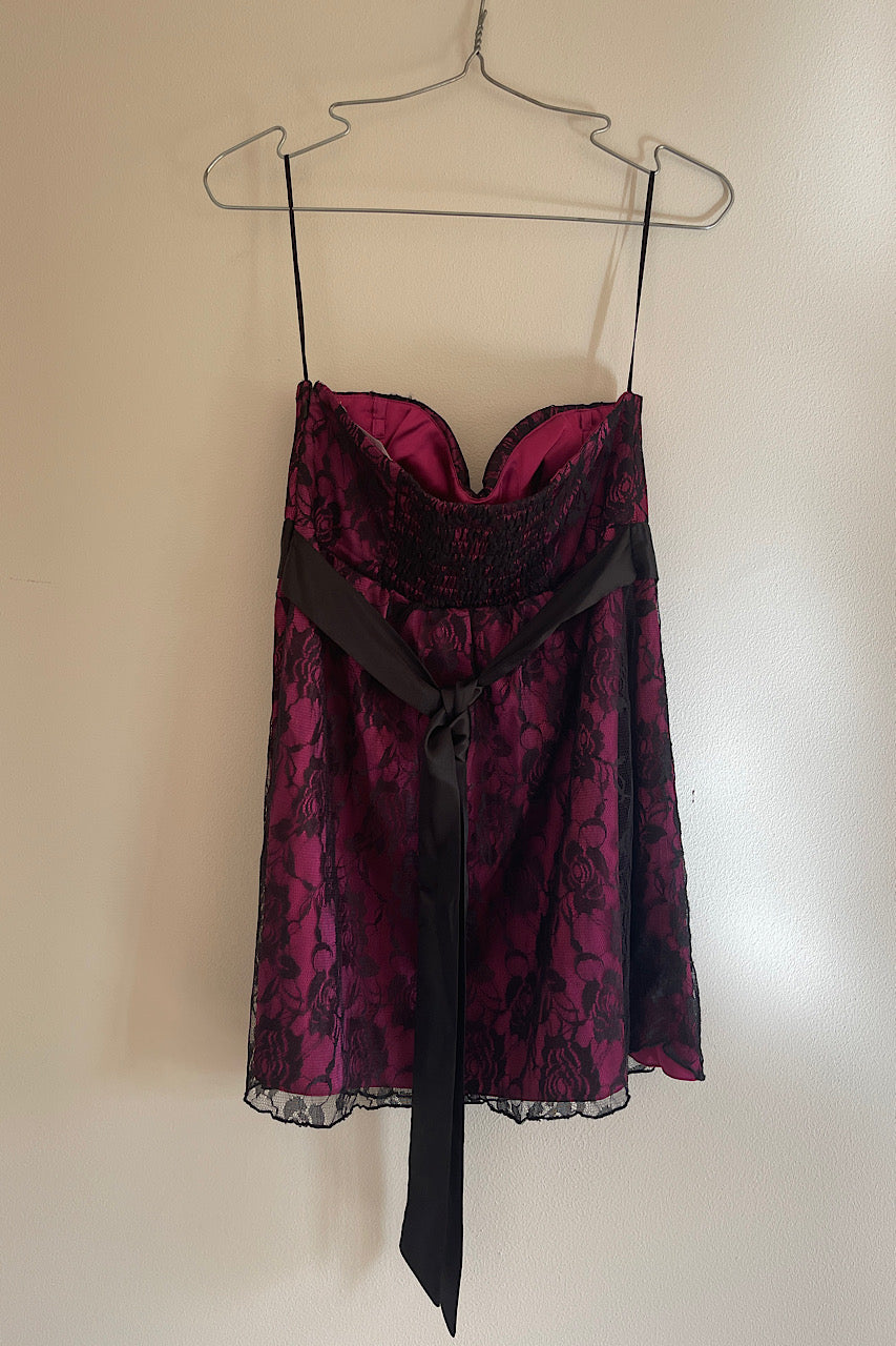 Red Herring purple/black strapless lace tie back part occasion top - Excellent M