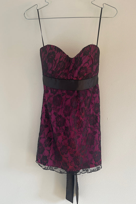 Red Herring purple/black strapless lace tie back part occasion top - Excellent M