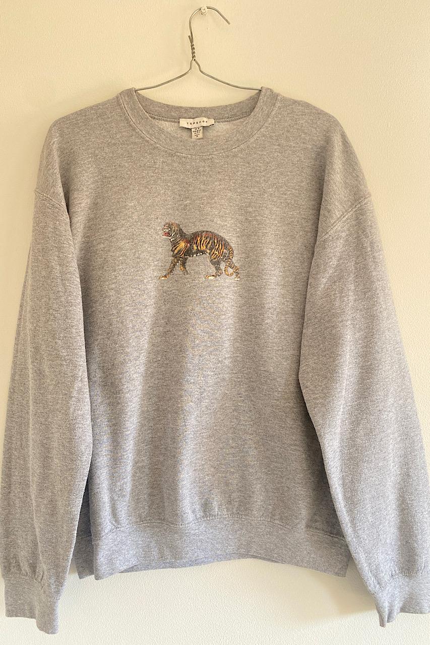 Topshop unisex grey tiger sweatshirt - Excellent M