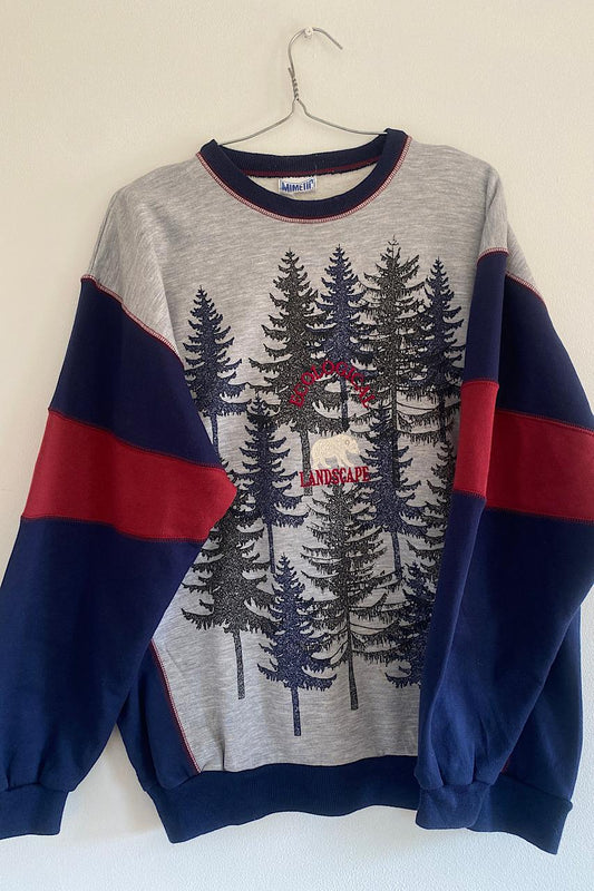 Retro ecological Landscape sweatshirt| Embroidered Polar Bear - Excellent L