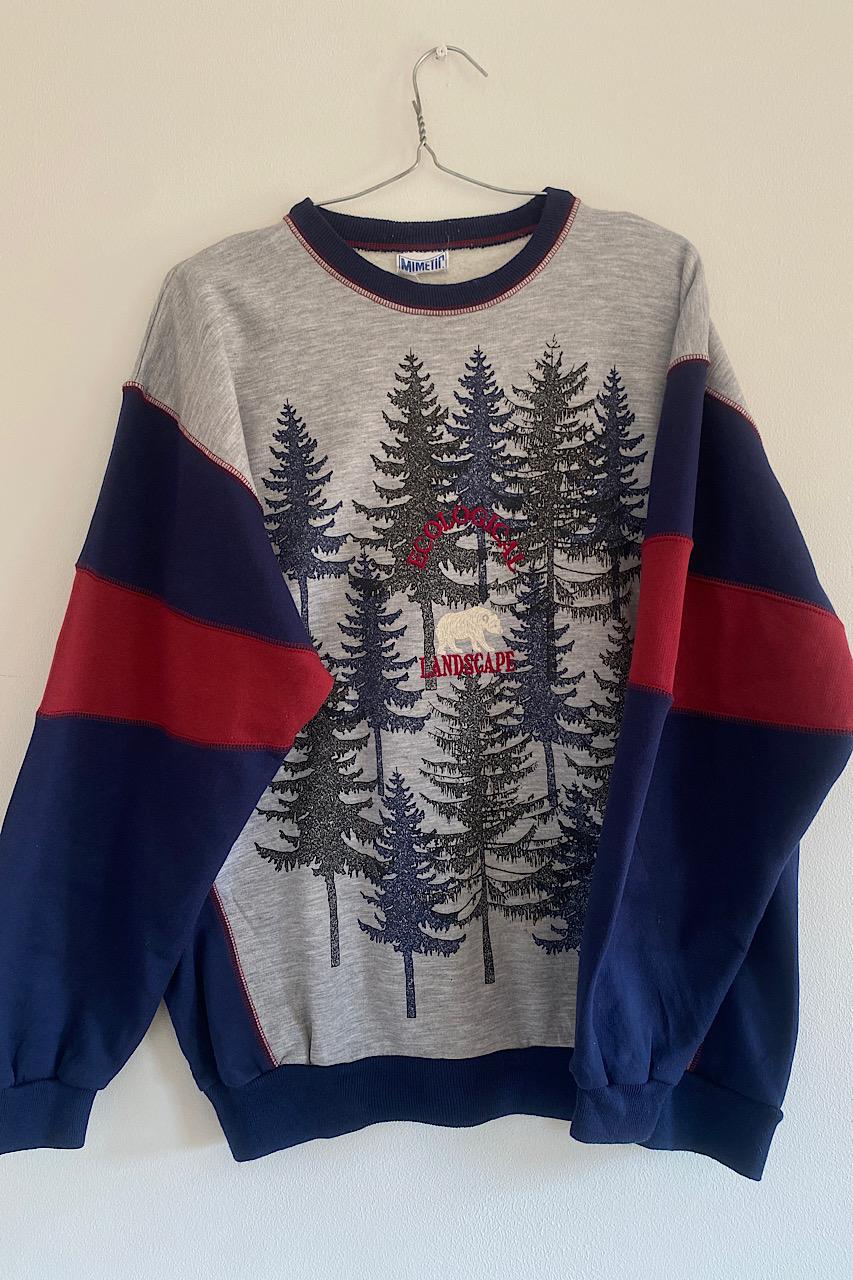 Retro ecological Landscape sweatshirt| Embroidered Polar Bear - Excellent L